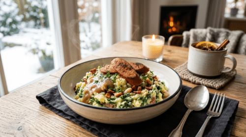 Lentehart met boerenkoolstamppot vegan verwarmt lichaam en ziel