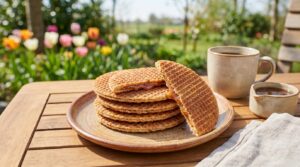 Mijn geliefde tijd is het knapperige stroopwafel proeven in de lente